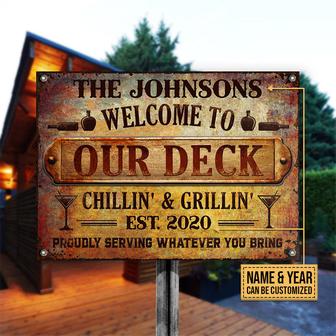 Deck Proudly Serving Whatever You Bring Custom Metal Sign - Thegiftio UK