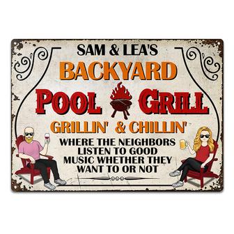 Backyard Pool And Grill Listen Good Music Custom Metal Sign - Thegiftio UK