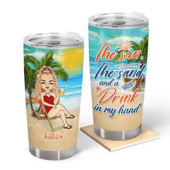 The Sun The Sand And A Drink In My Hand Custom Tumbler - Thegiftio UK