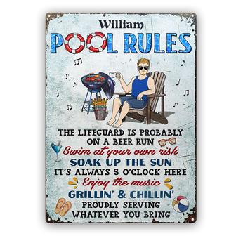 Pool Rules Swim At Your Own Risk Custom Metal Sign - Gift - Thegiftio UK
