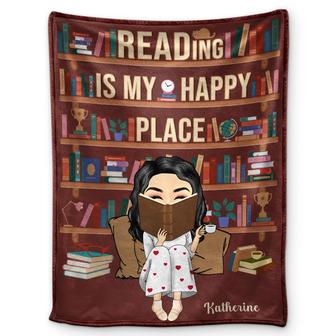 Reading Is My Happy Place - Personalized Fleece Blanket, Sherpa Blanket - Thegiftio UK