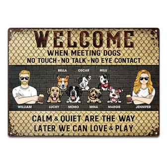 Couple Welcome Meeting Dogs No Touch Custom Metal Sign - Thegiftio UK
