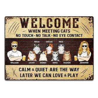Welcome When Meeting Cats Custom Metal Sign - Cat Lover Gift - Thegiftio UK
