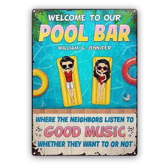 Couple Swimming Pool Bar Listen To Good Music Custom Metal - Thegiftio UK
