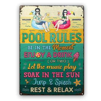 Couple Pool Rules Soak In The Sun Custom Metal Sign - Gift - Thegiftio UK