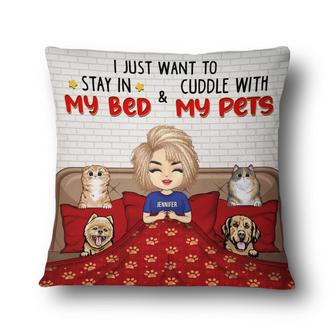 Dog Cat Lovers Stay In Bed Cuddle Personalized Pillow - Thegiftio UK