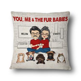 Chibi Couple With The Fur Babies Personalized Pillow - Thegiftio UK