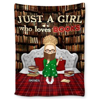 Just A Girl Who Loves Books Bed Sitting - Gift For Book Reading Lovers - Personalized Fleece Blanket - Thegiftio UK