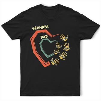 Dad Grandpa Sweethearts Handprints Custom T-Shirt - For Dad - Thegiftio UK