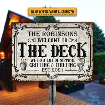 Deck Sipping Grilling Chilling Custom Metal Sign - BBQ Gift - Thegiftio UK