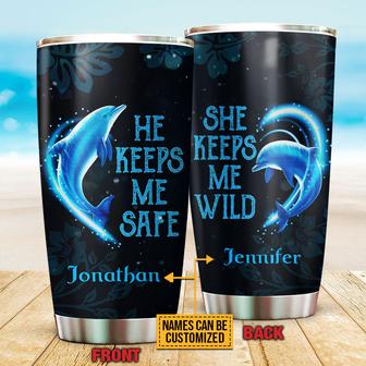 Dolphin Couple He Keeps Me Safe Custom Tumbler - Couple Gift - Thegiftio UK