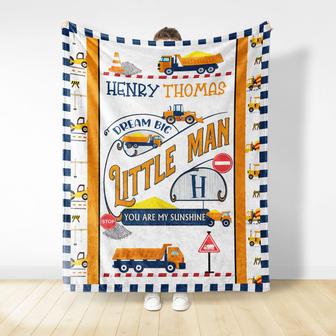 Dream Big Little Man Heavy Equipment Personalized Custom Blanket - Thegiftio UK