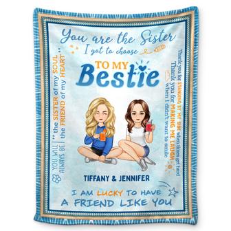To My Bestie Cartoon The Sister I Got To Choose - Gift For Bestie - Personalized Fleece Blanket - Thegiftio UK
