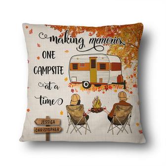 Fall Camping Couple Making Memories Personalized Pillow - Thegiftio UK