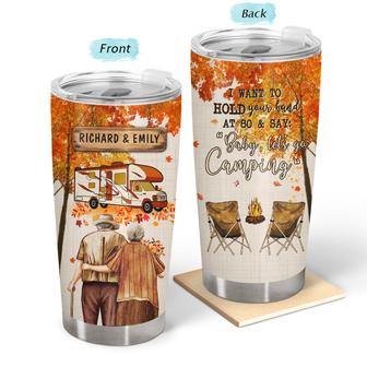 Fall Camping Old Couple Baby Let's Go Camping Custom Tumbler - Thegiftio UK