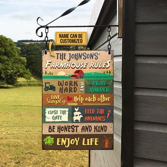 Farmhouse Rule Work Hard Custom Metal Sign - Gift for Home - Thegiftio UK