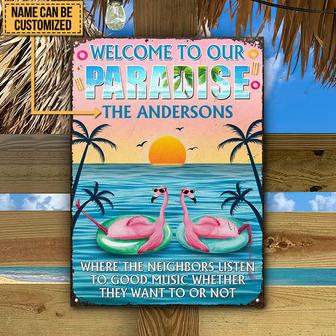 Flamingo Beach Paradise Listen To Good Music Custom Metal - Thegiftio UK