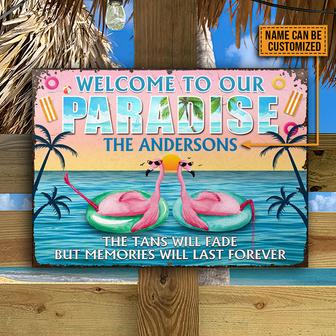 Flamingo Beach Paradise Tan Will Fade Custom Metal Sign - Thegiftio UK