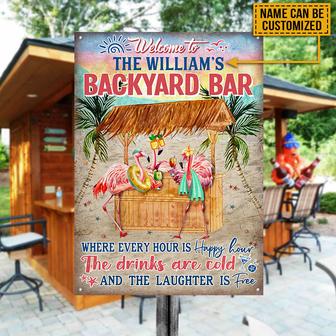 Flamingo Backyard Bar Happy Hour Custom Metal Sign - Gift - Thegiftio UK