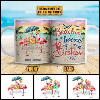 Flamingo Bestie Beaches Booze Custom Mug - Gift for Besties - Thegiftio UK