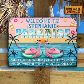 Flamingo Paradise Welcome Custom Metal Sign - Gift for Home - Thegiftio UK