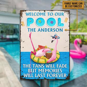 Flamingo Swimming Pool Tan Will Fade Custom Metal Sign - Thegiftio UK