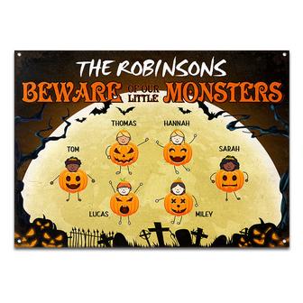 Grandkids Beware Of Little Monsters Custom Metal Sign - Gift - Thegiftio UK