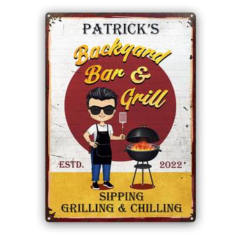 Backyard Bar & Grill Grilling Chibi Custom Metal Sign - Gift - Thegiftio UK
