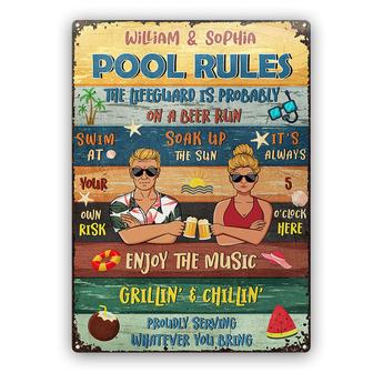 Family Couple Pool House Rules Custom Metal Sign - Thegiftio UK