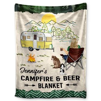 Camping Campfire & Beer Blanket - Gift For Camping Lovers - Personalized Fleece Blanket - Thegiftio UK