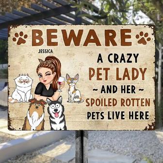 Beware A Crazy Dog & Cat Lady Custom Metal Sign - Gift - Thegiftio UK