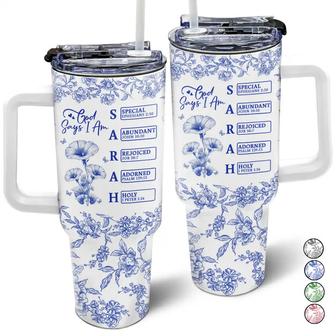 God Says I Am Toile De Jouy Flower Custom Tumbler - Gift - Thegiftio UK