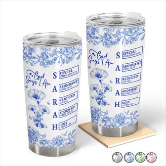God Says I Am Toile De Jouy Flower Custom Tumbler - Gift - Thegiftio UK