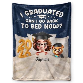 Graduated Can I Go Back To Bed Now - Personalized Fleece Blanket, Sherpa Blanket - Thegiftio UK