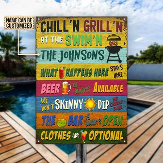 Grilling Pool Skinny Dip Custom Metal Sign - Gift for Family - Thegiftio UK
