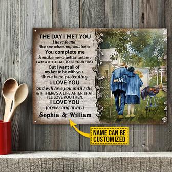 Grilling Couple The Day I Met Custom Metal Sign - Thegiftio UK