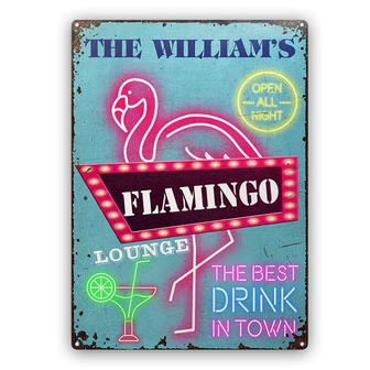 Neon Best Drinks Flamingo Lounge Custom Metal Sign - Gift - Thegiftio UK