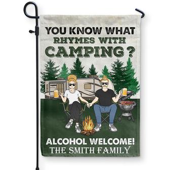 Camping Couple You Know What Rhymes With Camping Custom Flag - Thegiftio UK