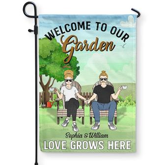 Welcome To Our Garden Love Grows Here Custom Flag - Thegiftio UK