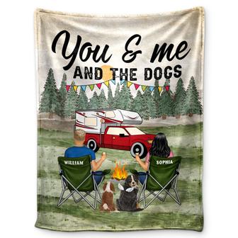 You And Me And The Dog Grass - Gift For Camping Lovers - Personalized Fleece Blanket - Thegiftio UK