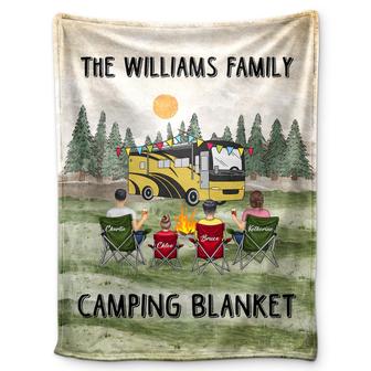 Family Camping Blanket - Gift For Camping Lovers - Personalized Fleece Blanket, Sherpa Blanket - Thegiftio UK
