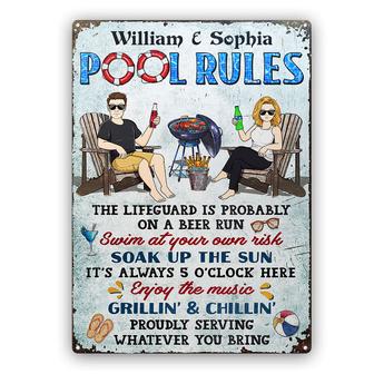 Pool Rules Swim At Your Own Risk Custom Metal Sign - Thegiftio UK
