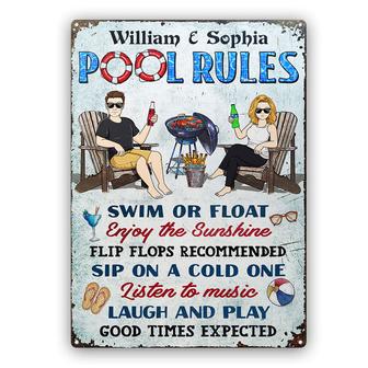 Pool Rules Swim Or Float Custom Metal Sign - Couples Gift - Thegiftio UK
