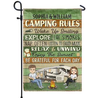 Camping Rules Wake Up Smiling Custom Flag - Gift for Couples - Thegiftio UK