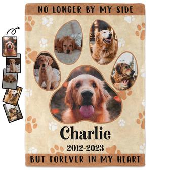 Custom Photo No Longer By My Side But Forever In My Heart - Memorial Gift For Dog Lover, Cat Mom, Pet Loss - Personalized Fleece Blanket - Thegiftio UK