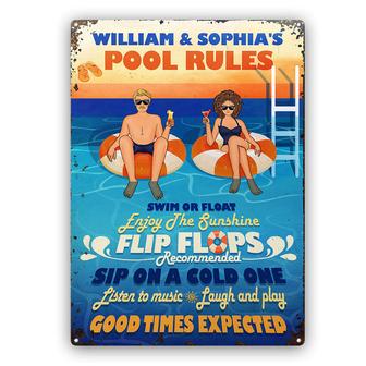 Pool Rules Swim Or Float Custom Metal Sign - Couples Gift - Thegiftio UK