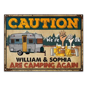 Caution Camping Again Personalized Sign - Gift for Couples - Thegiftio UK