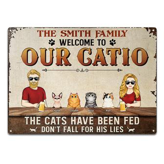 Couple Cat Welcome To Our Catio Personalized Metal Sign - Thegiftio UK