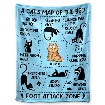 Cat's Map Of The Bed - Gift For Cat Lovers - Personalized Fleece Blanket - Thegiftio UK