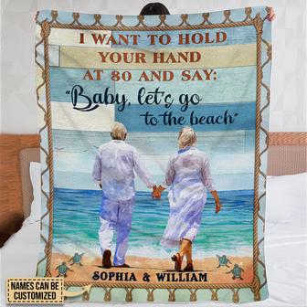 Let's Go To The Beach, Old Couple, Couple Gift, Custom Blanket - Thegiftio UK
